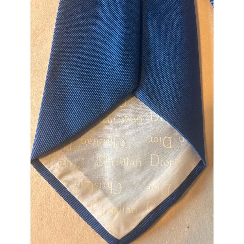 Christian Dior Necktie Mens One Size Blue Good Vintage CD Logo Ribbed Cravates